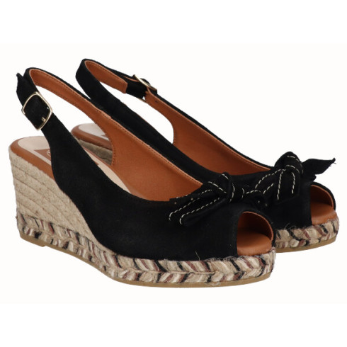 viguera Alpargata Peep Toes Cuña Media Negro Oferta especial