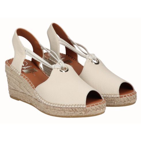 viguera Alpargata Peep Toes Cuña Media Yute Beig con Elásticos Último día