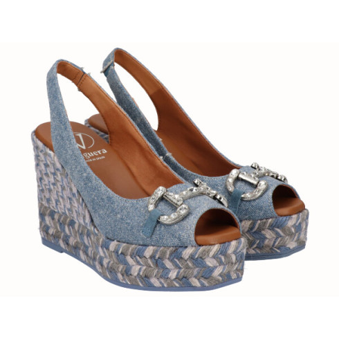 viguera Alpargata Peep Toes Cuña Alta Yute Vaquero Precio de fábrica