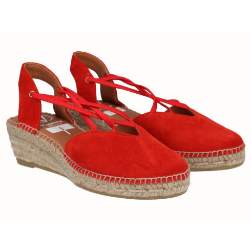 viguera Alpargata Cuña Baja Yute Rojo Con Elásticos Oferta especial de fábrica