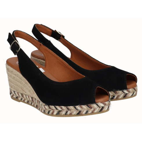 viguera Alpargata Peep Toes Cuña Media Negro Superdescuento