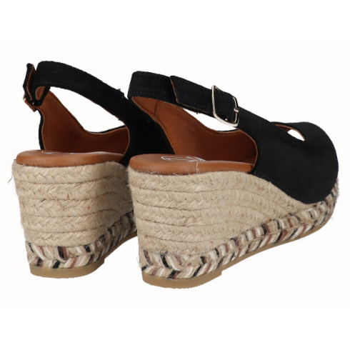 viguera Alpargata Peep Toes Cuña Media Negro Superdescuento