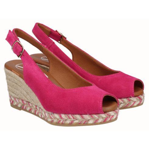 viguera Alpargata Peep Toes Cuña Media Fuxia Grandes descuentos