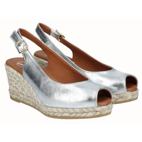 viguera Alpargata Peep Toes Cuña Media Plata Envío internacional gratuito