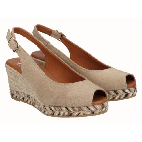 viguera Alpargata Peep Toes Cuña Media Beig Tienda de fábrica