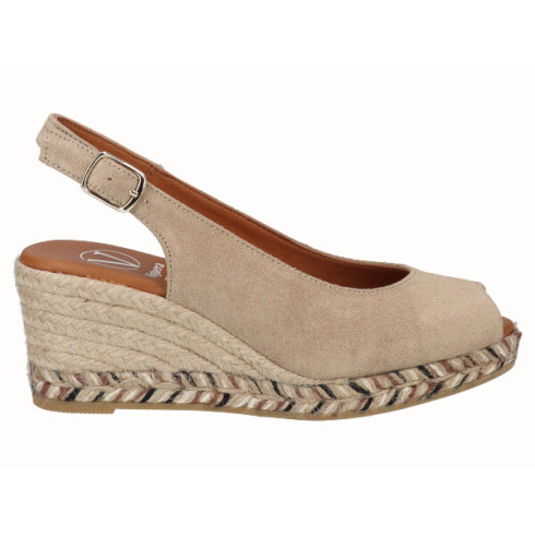 viguera Alpargata Peep Toes Cuña Media Beig Tienda de fábrica