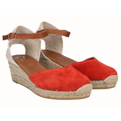 viguera Alpargata Valenciana Cuña Baja Yute Rojo Liquidación