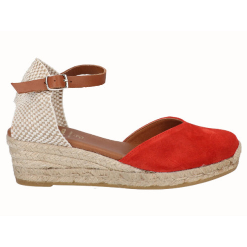 viguera Alpargata Valenciana Cuña Baja Yute Rojo Liquidación
