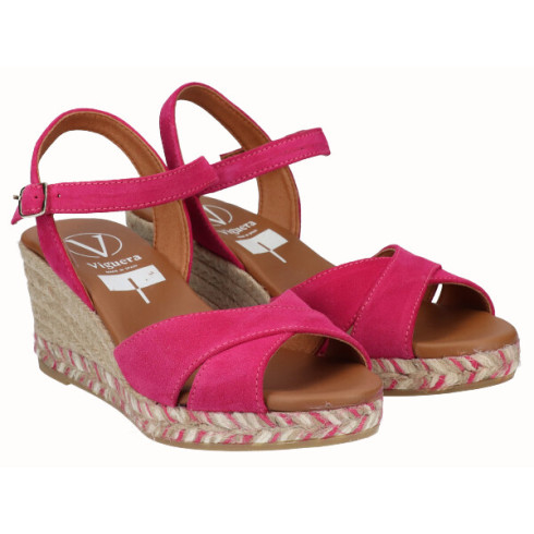 viguera Sandalia Cuña Media Yute Fuxia Precio de fábrica