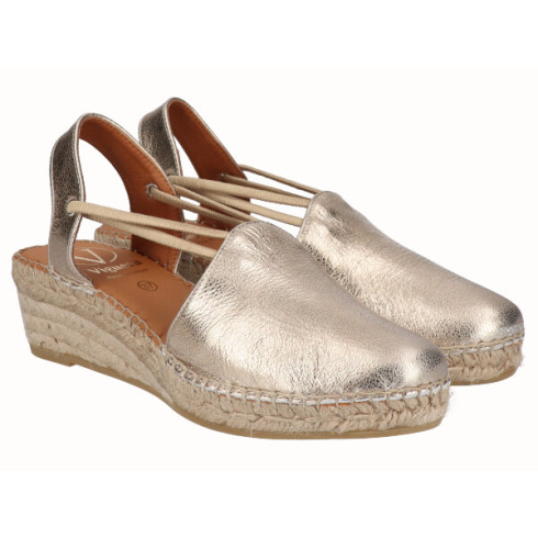viguera Alpargata Cuña Media Yute Oro con Elásticos Última moda