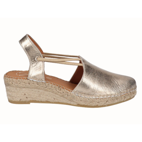 viguera Alpargata Cuña Media Yute Oro con Elásticos Última moda