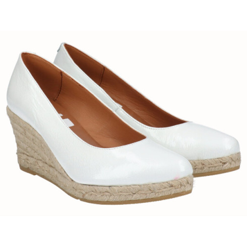 viguera Alpargata Cuña Media Yute Charol Blanco Grandes ahorros