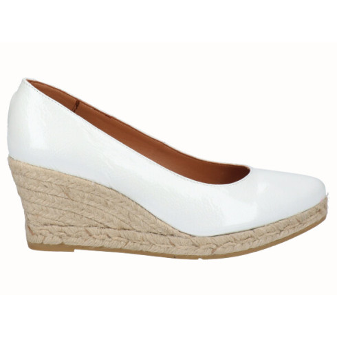 viguera Alpargata Cuña Media Yute Charol Blanco Grandes ahorros