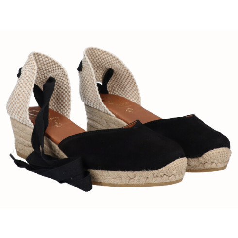 viguera Alpargata Cuña Baja Yute Cintas Negro Precio ultrabajo