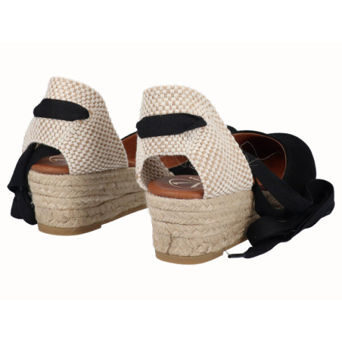 viguera Alpargata Cuña Baja Yute Cintas Negro Precio ultrabajo