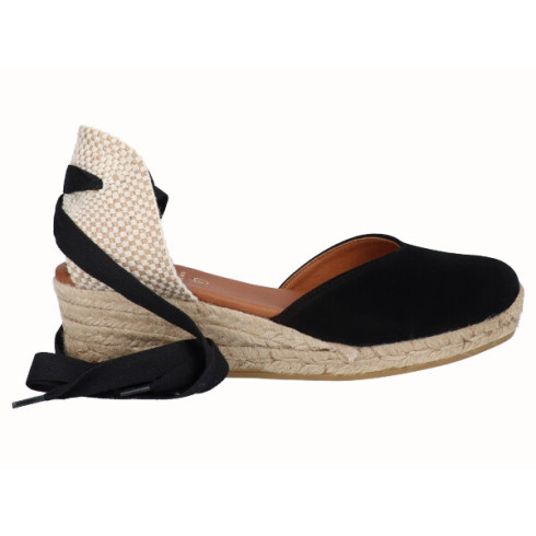 viguera Alpargata Cuña Baja Yute Cintas Negro Precio ultrabajo