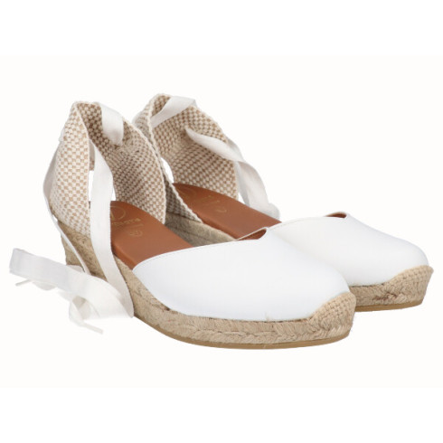 viguera Alpargata Cuña Baja Yute Cintas Blanco Outlet online