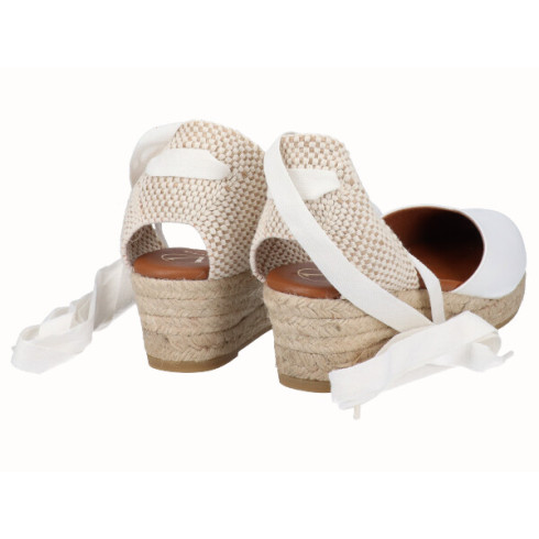 viguera Alpargata Cuña Baja Yute Cintas Blanco Outlet online
