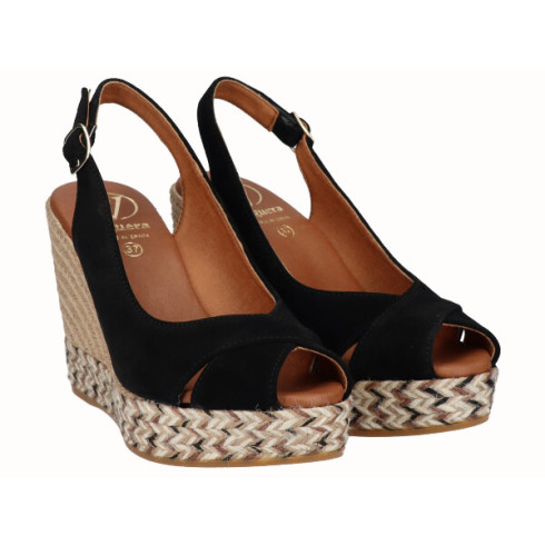 viguera Alpargata Peep Toes Cuña Alta Negro Rebajas