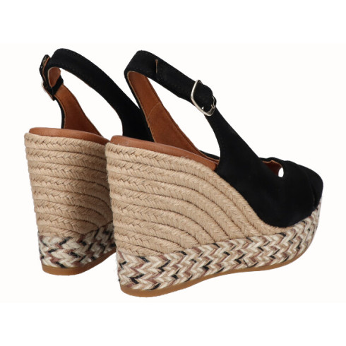 viguera Alpargata Peep Toes Cuña Alta Negro Rebajas