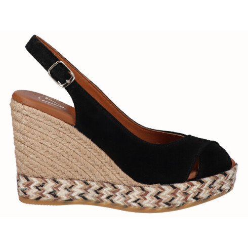 viguera Alpargata Peep Toes Cuña Alta Negro Rebajas
