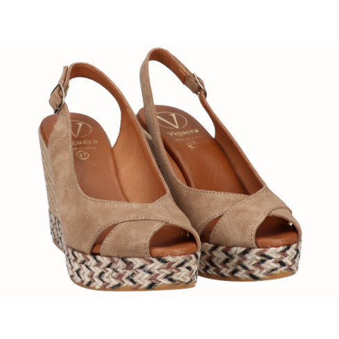 viguera Alpargata Peep Toes Cuña Alta Beig Ofertas