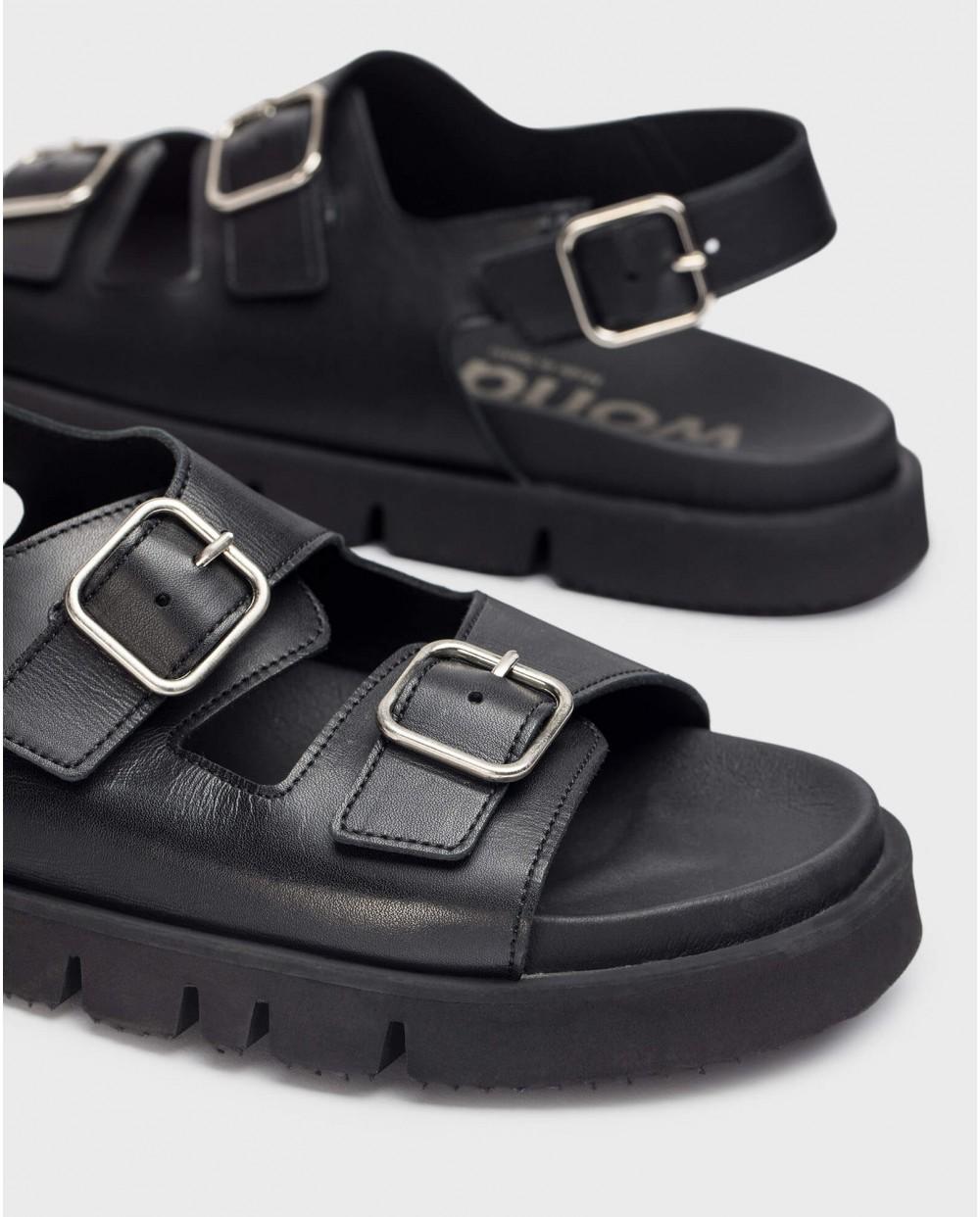 wonders Sandalias BIRK Negro Oferta exclusiva