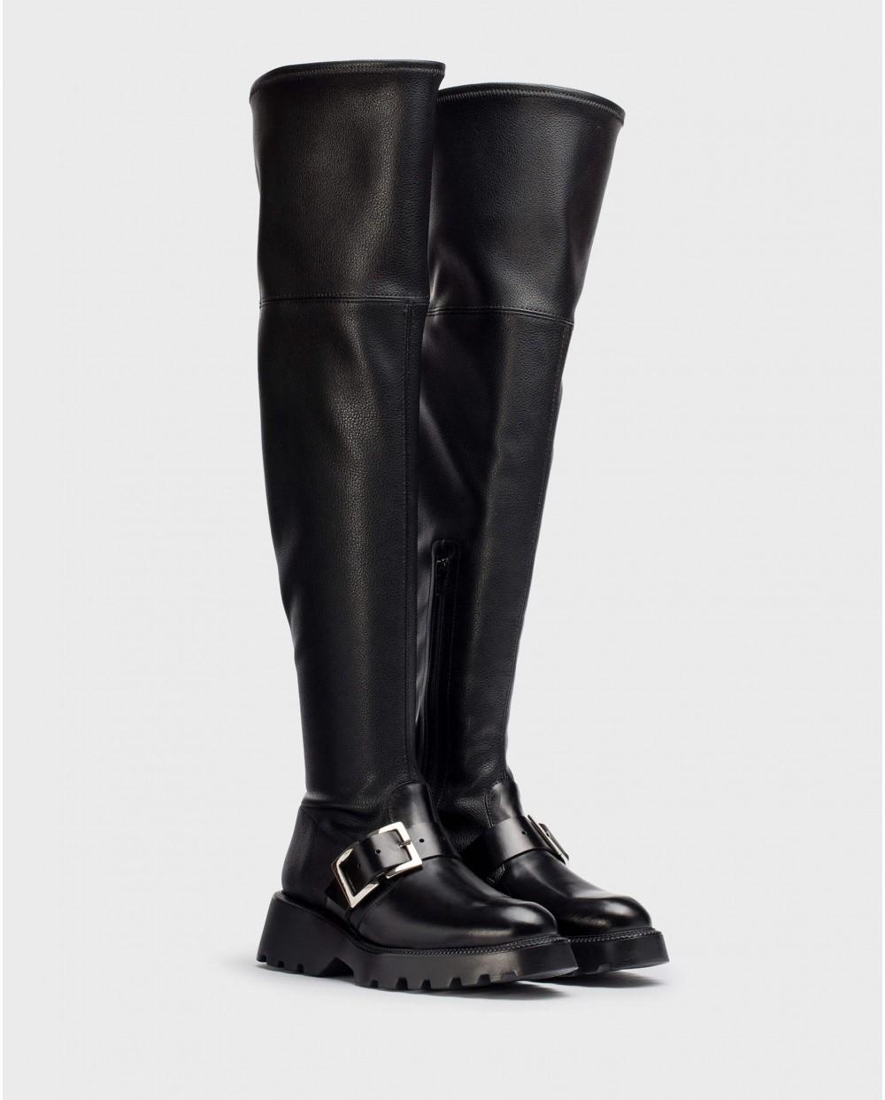 wonders Bota licra negra Ventas relámpago