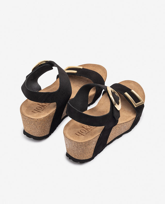 yokono Sandalia de cuña BARI-255 negro Ventas relámpago