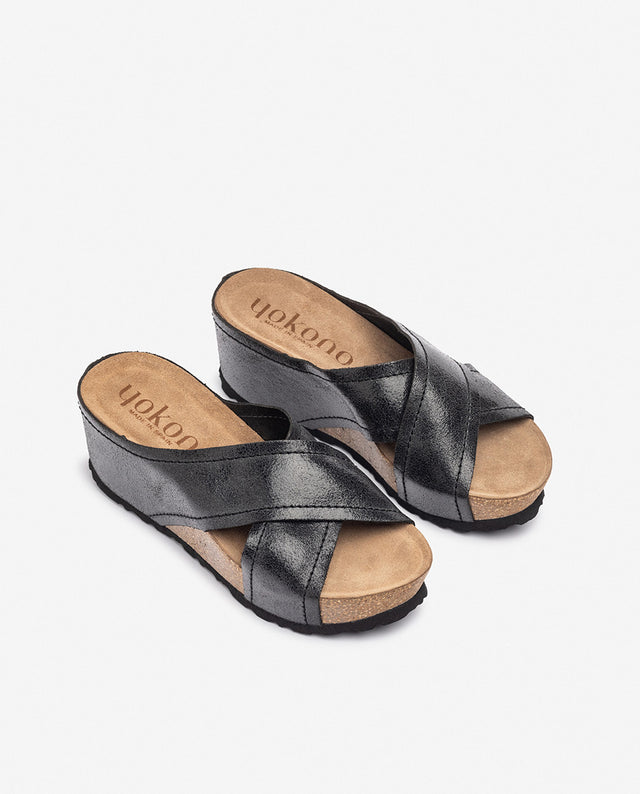 yokono Sandalia de cuña BARI-257 negro Descuento