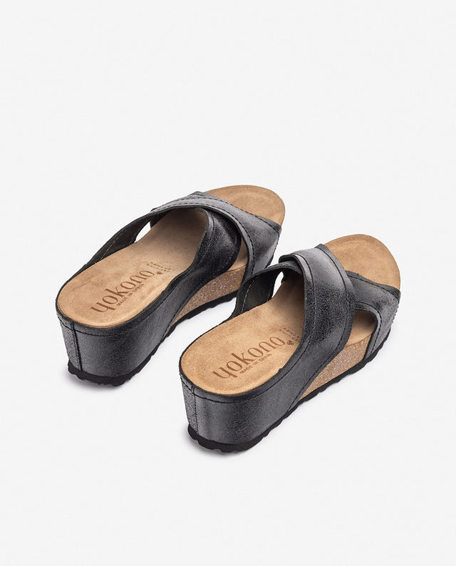 yokono Sandalia de cuña BARI-257 negro Descuento