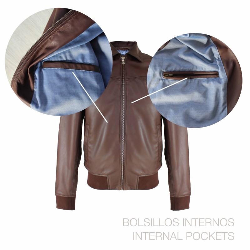 zerimar shoes Chaqueta bomber de piel con cuello clasico TIGANO Última moda