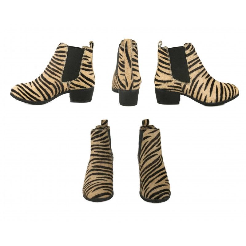 zerimar shoes Botin de piel animal print con cierre elastico Ofertas