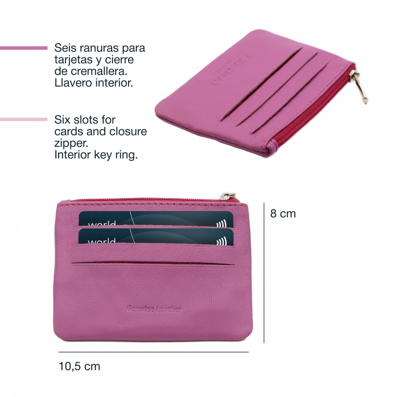 zerimar shoes Monedero de piel con cremallera y llavero 8x10 5 cm Descuento