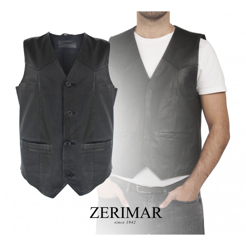 zerimar shoes Chaleco de piel con bolsillos y cierre de botones Oferta especial de fábrica