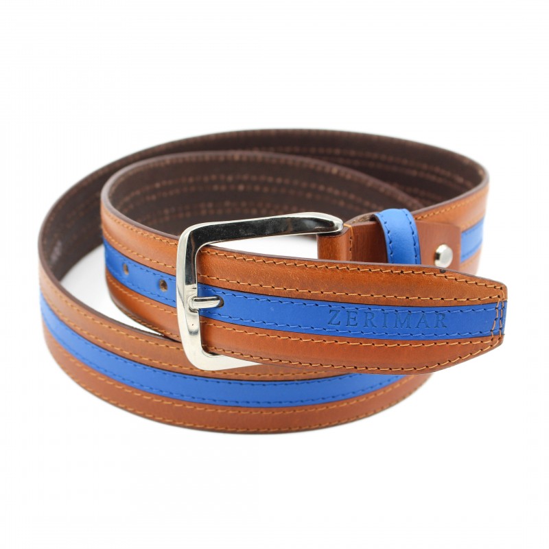 zerimar shoes Cinturón de piel con linea azul 39 mm Oferta exclusiva