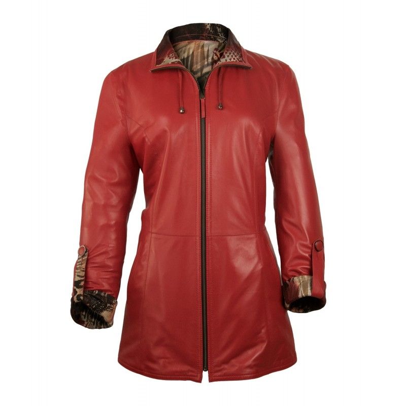 zerimar shoes Chaqueta reversible de cuero larga con cierre de cremallera