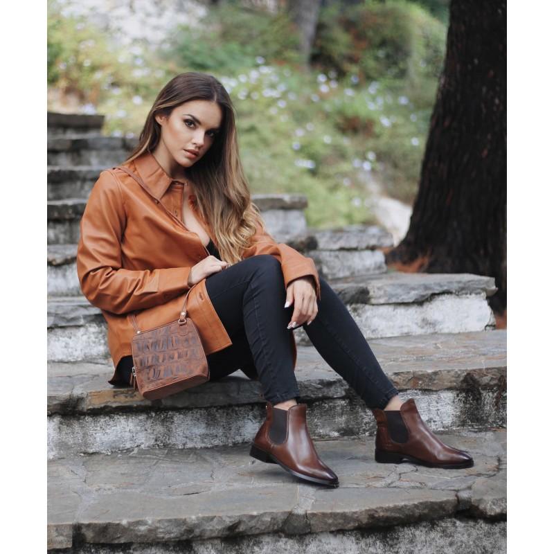 zerimar shoes Botines de piel con elastico y grabado coco TAN Rebajas baratas