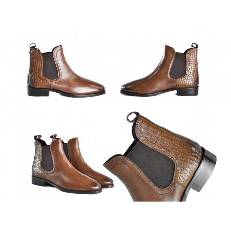 zerimar shoes Botines de piel con elastico y grabado coco TAN Rebajas baratas
