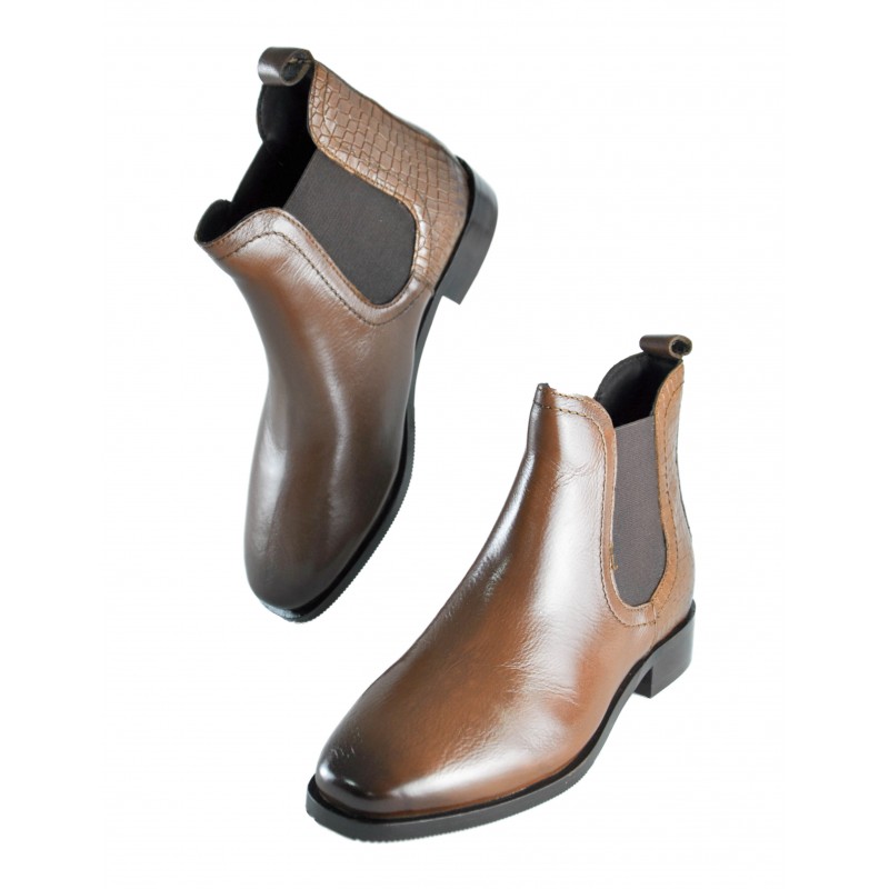 zerimar shoes Botines de piel con elastico y grabado coco TAN Rebajas baratas