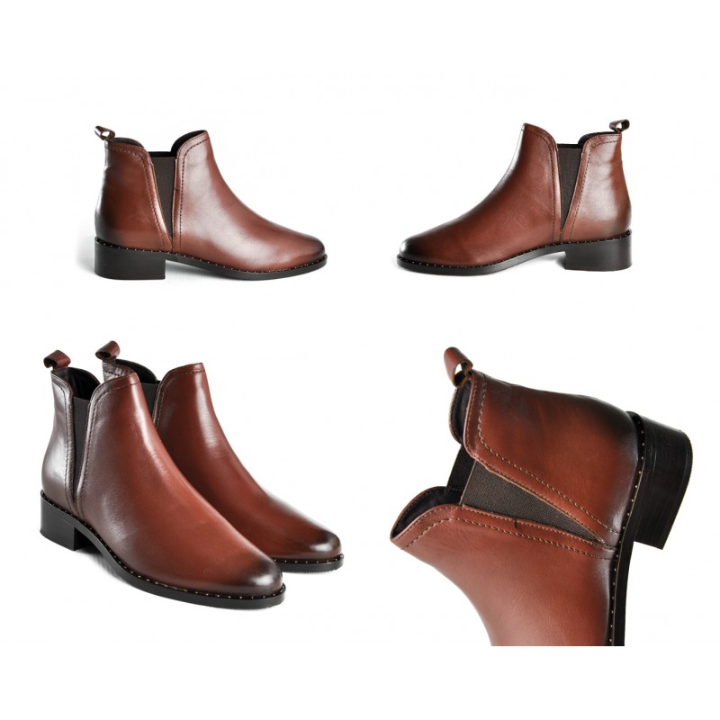 zerimar shoes Botines de piel con elástico y tachuelas Ventas relámpago