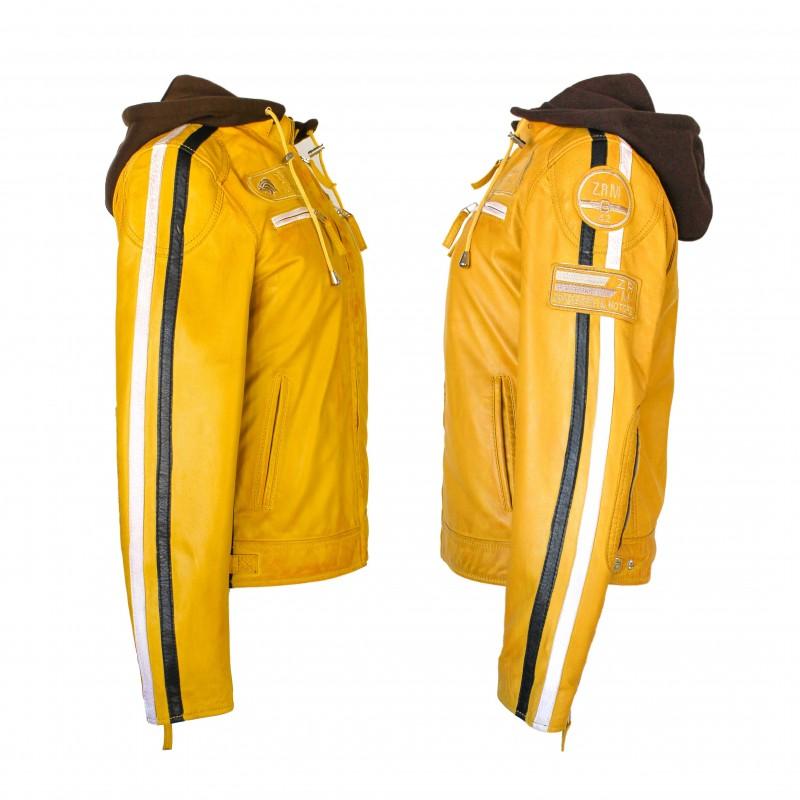 zerimar shoes Chaqueta de piel con parches y capucha removible BALLWO Promoción por tiempo limitado