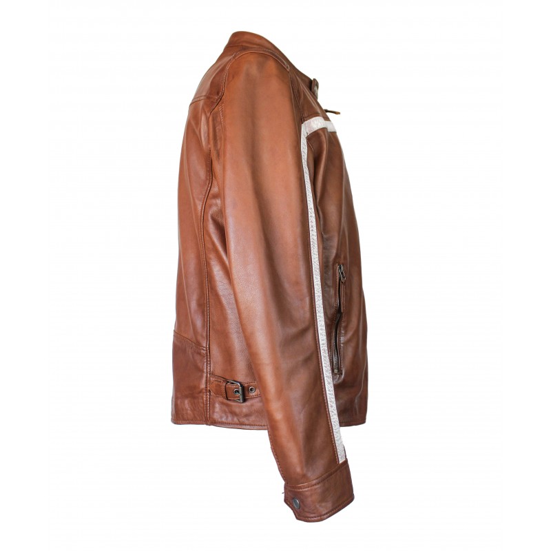 zerimar shoes Chaqueta de piel con detalle blanco CORDOBA Los más vendidos
