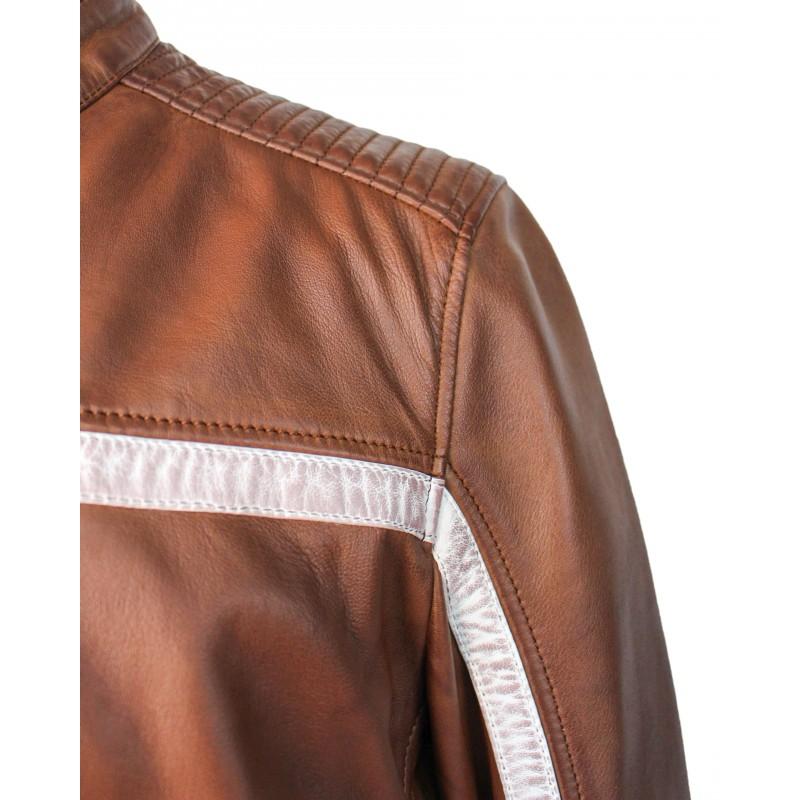 zerimar shoes Chaqueta de piel con detalle blanco CORDOBA Los más vendidos