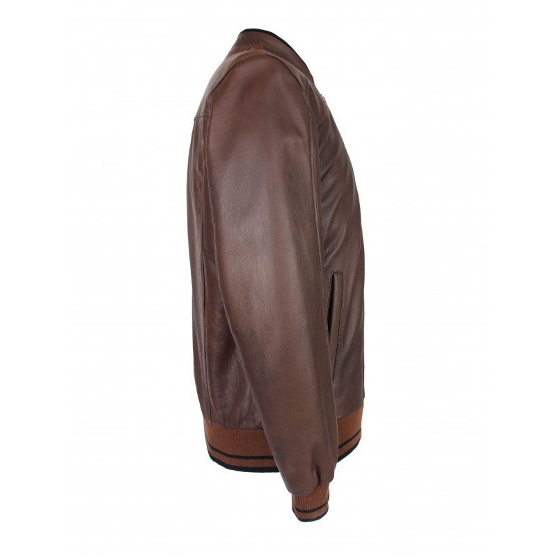 zerimar shoes Chaqueta de piel con detalle textil líneas modelo COTA Ventas relámpago