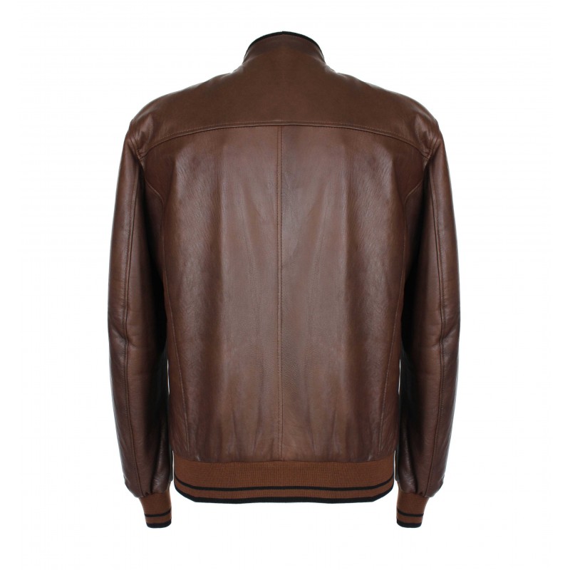 zerimar shoes Chaqueta de piel con detalle textil líneas modelo COTA Ventas relámpago