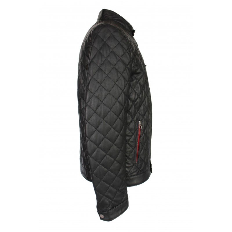 zerimar shoes Chaqueta de piel acolchada con detalle rojo Descuento