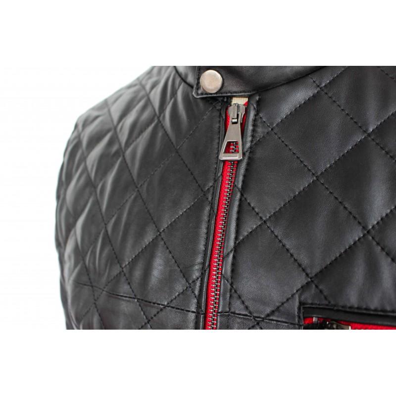zerimar shoes Chaqueta de piel acolchada con detalle rojo Descuento