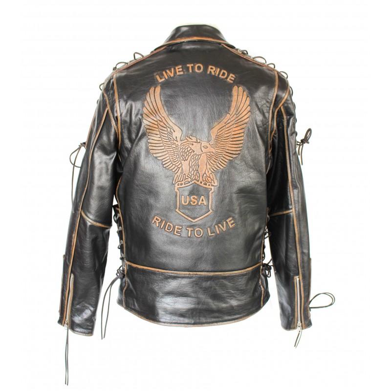 zerimar shoes Chaqueta de cuero motera con aguila y cuerdas ÚLTIMAS EDICIONES