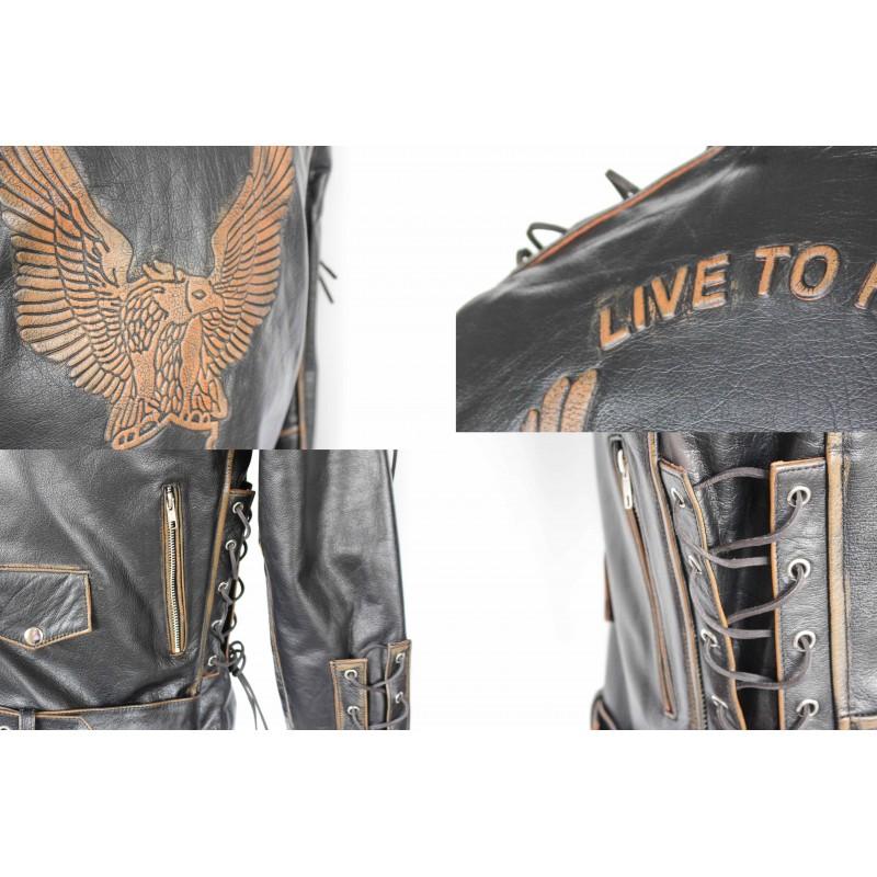 zerimar shoes Chaqueta de cuero motera con aguila y cuerdas ÚLTIMAS EDICIONES